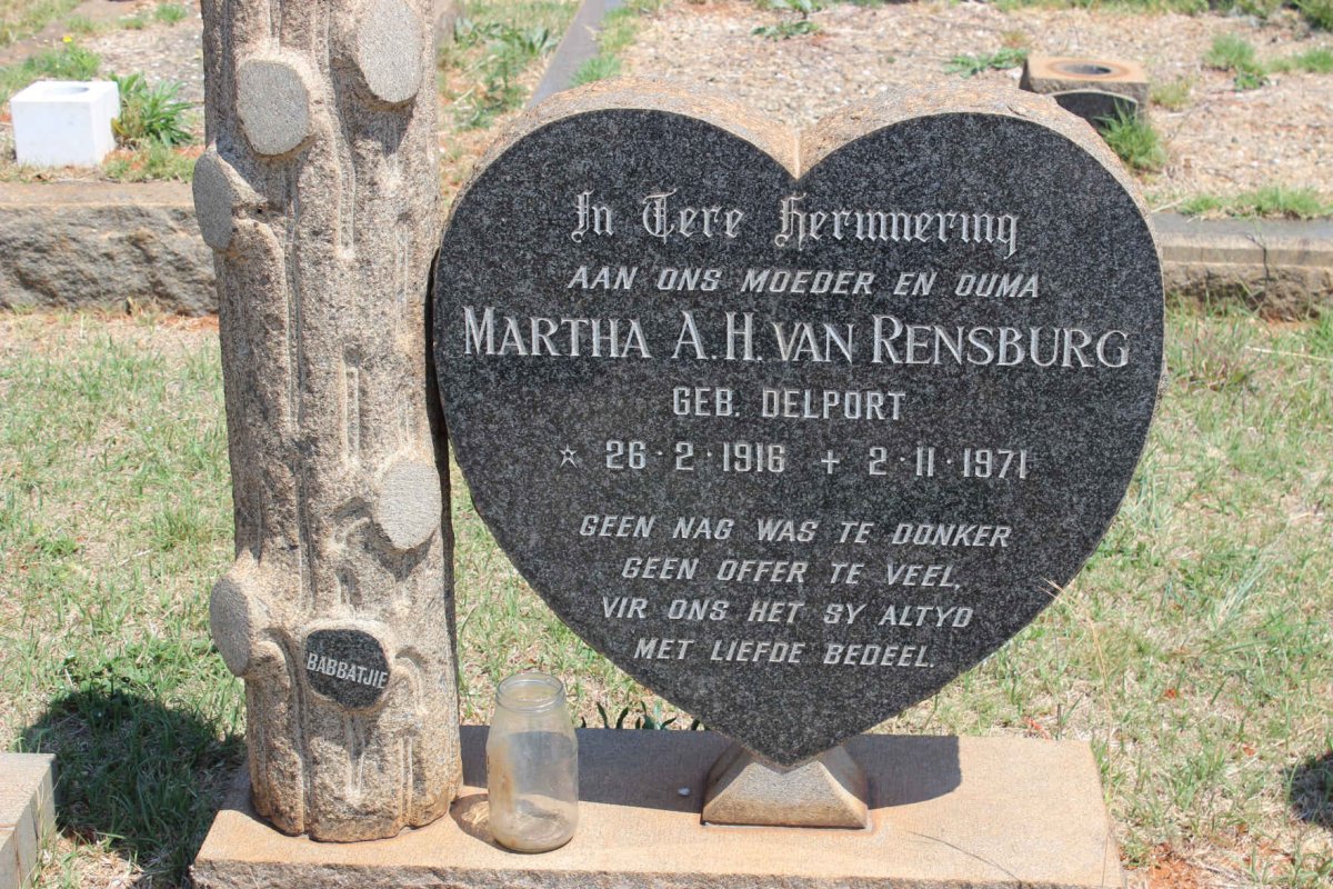 RENSBURG Martha A.H., van nee DELPORT 1916-1971