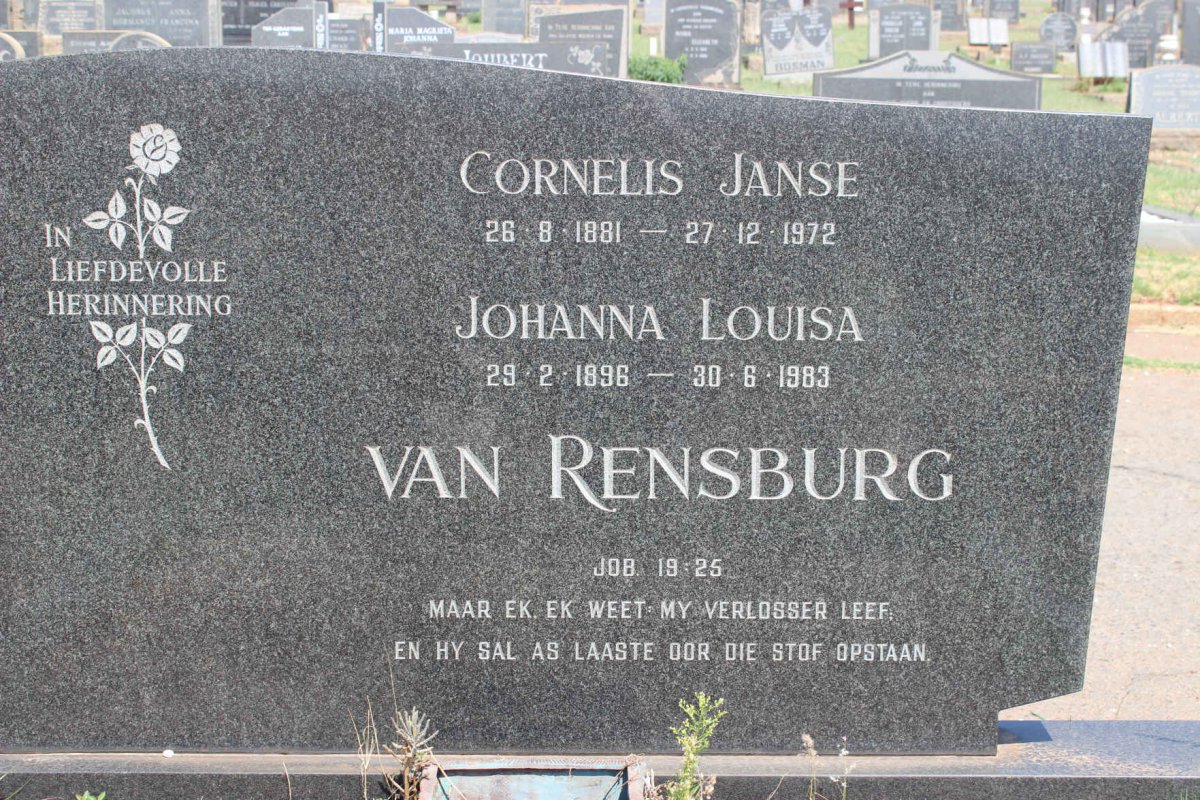 RENSBURG Cornelis Janse, van 1881-1972 &amp; Johanna Louisa 1896-1983