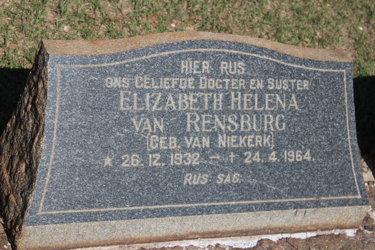 RENSBURG Elizabeth Helena, van nee VAN NIEKERK 1932-1964
