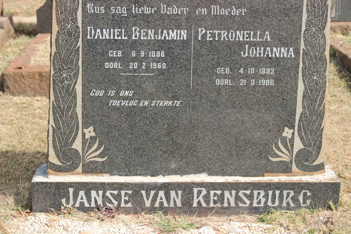 RENSBURG Daniel Benjamin, Janse van 1886-1960 &amp; Petronella Johanna 1893-1986