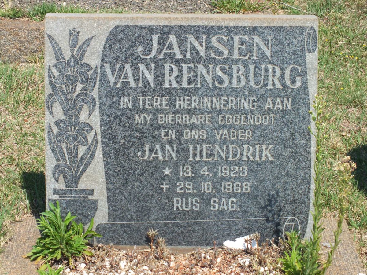 RENSBURG Jan Hendrik, Jansen van 1923-1968