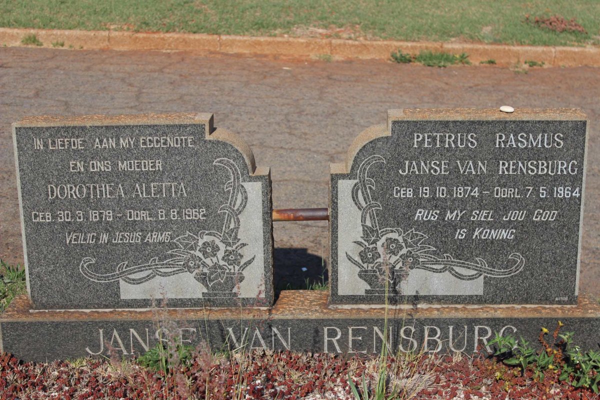 RENSBURG Petrus Rasmus, Janse van 1874-1964 &amp; Dorothea Aletta 1879-1962