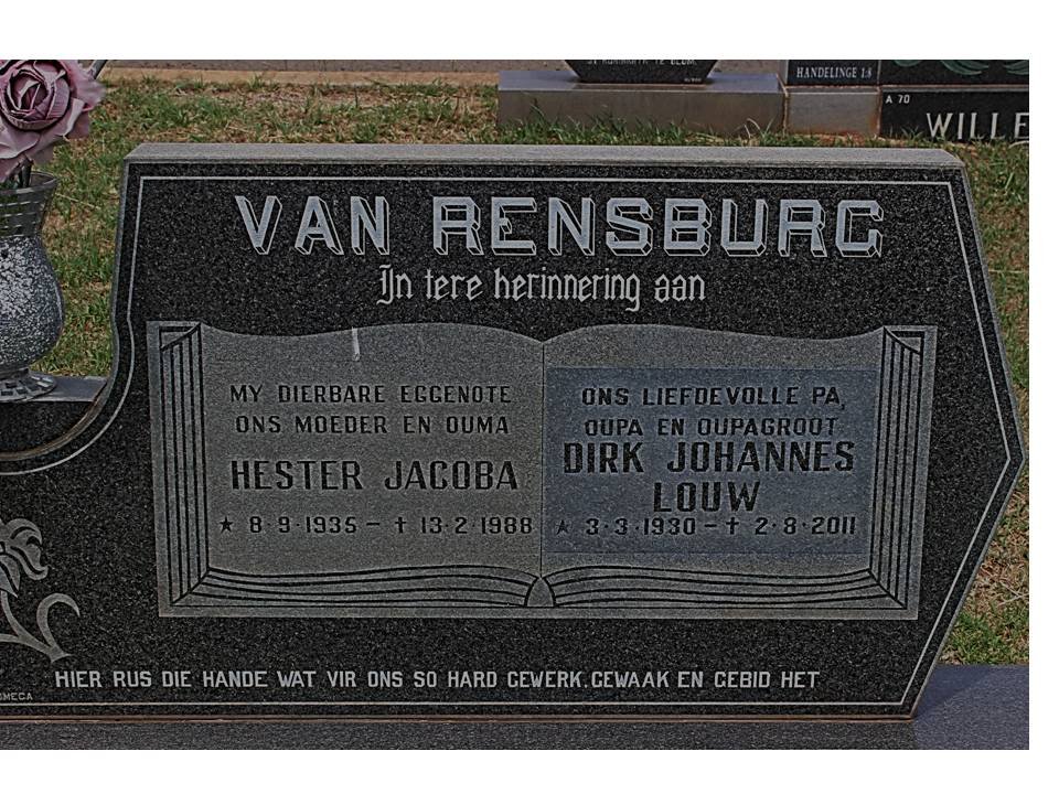 RENSBURG Dirk Johannes Louw, van 1930-2011 &amp; Hester Jacoba 1935-1988