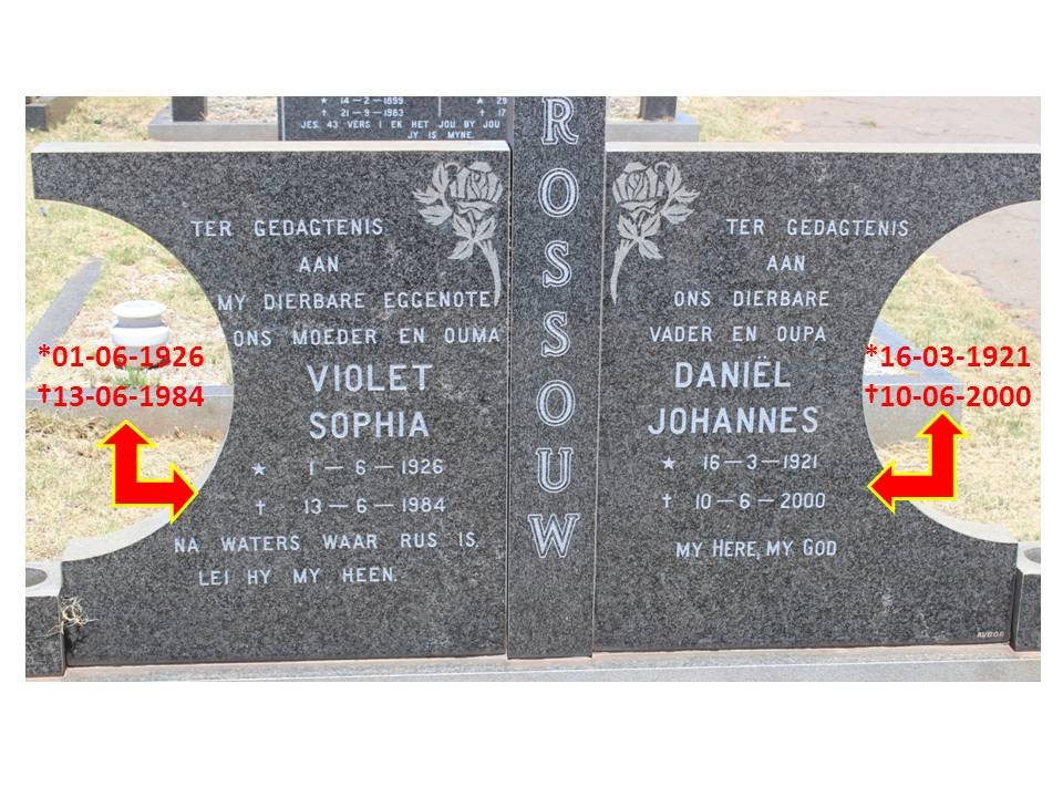 ROSSOUW Daniël Johannes 1921-2000 &amp; Violet Sophia 1926-1984