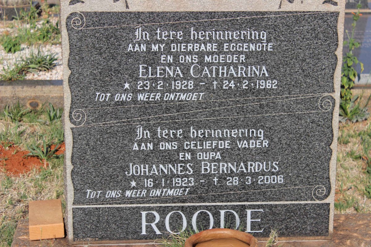 ROODE Johannes Bernardus 1923-2006 &amp; Elena Catharina 1928-1962