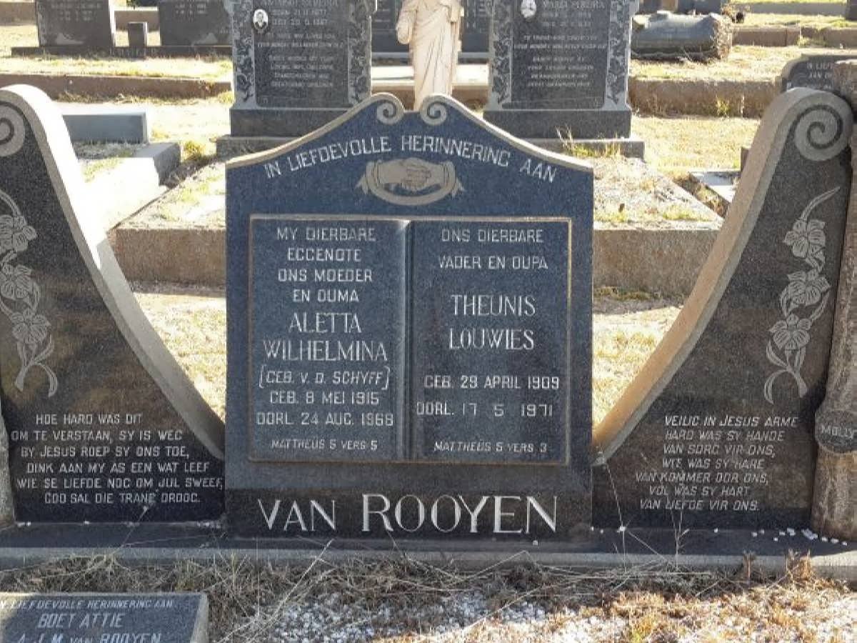 ROOYEN Theunis Louwies, van 1909-1971 &amp; Aletta Wilhelmina V.D. SCHYFF 1915-1968