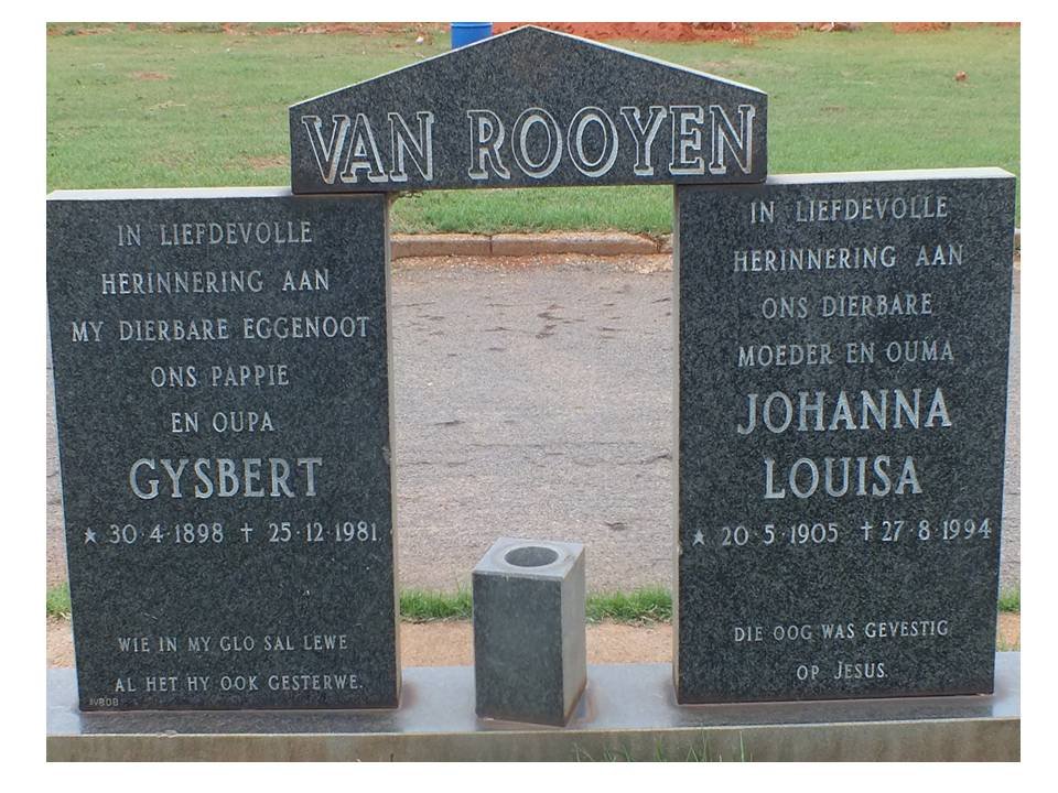 ROOYEN Gysbert, van 1898-1981 &amp; Johanna Louisa 1905-1994