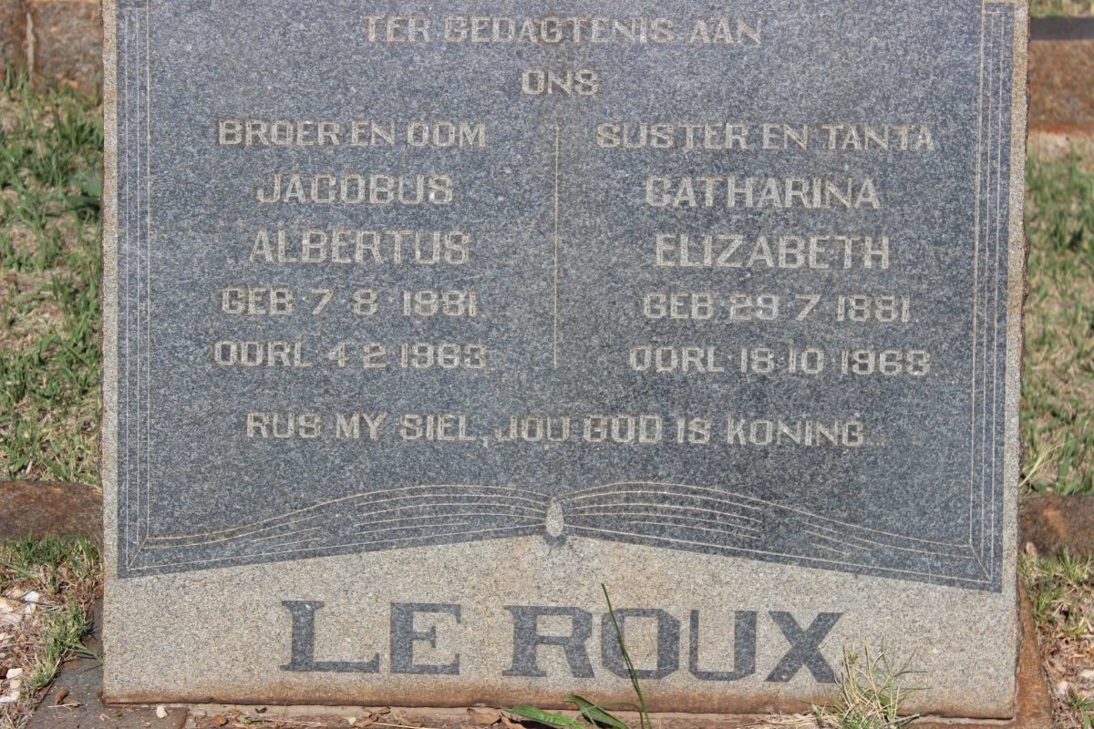 ROUX Jacobus Albertus, le 1881-1963 &amp; Catharina Elizabeth 1881-1963