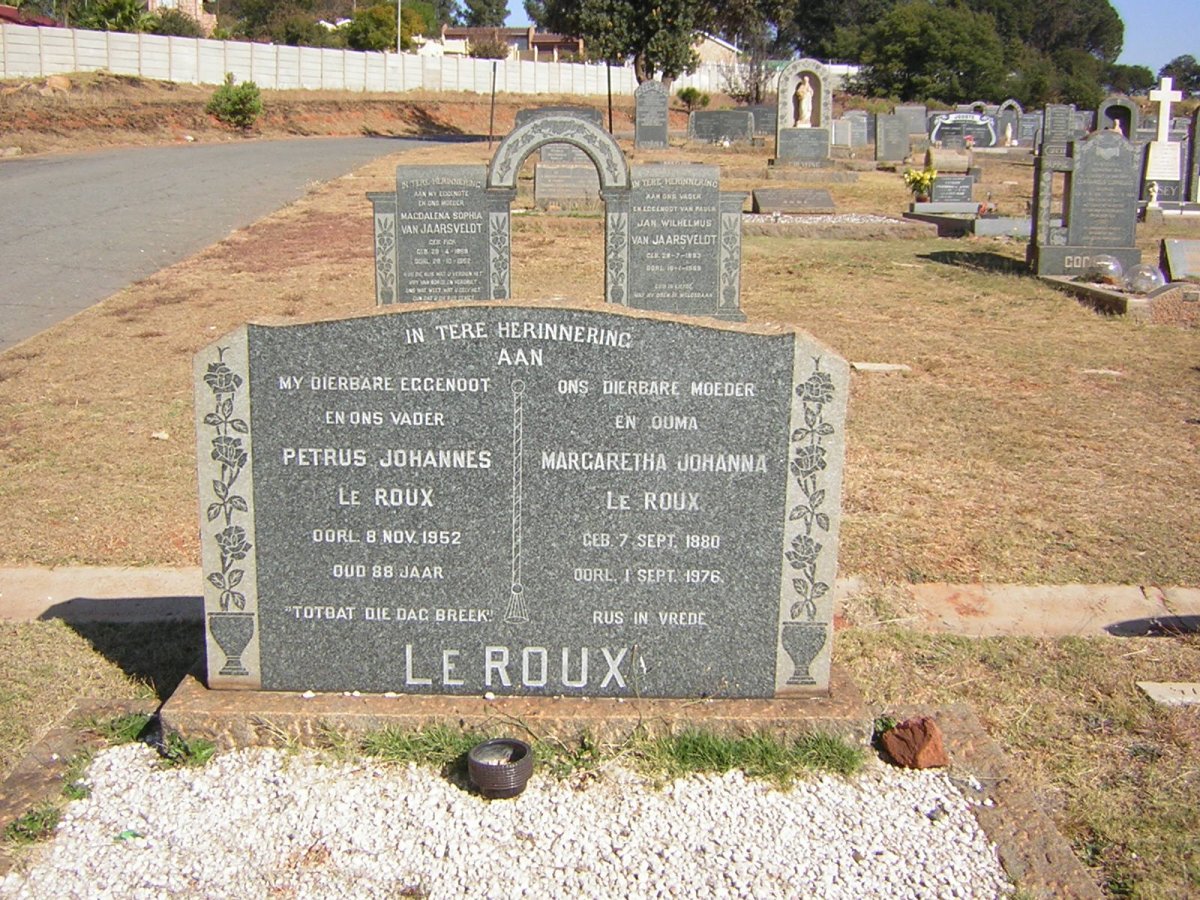 ROUX Petrus Johannes, le -1952 &amp; Margaretha Johanna 1880-1976