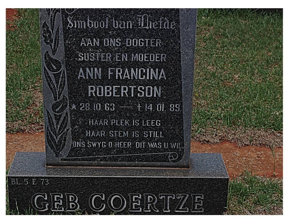 ROBERTSON Ann Francina nee COERTZE 1963-1989