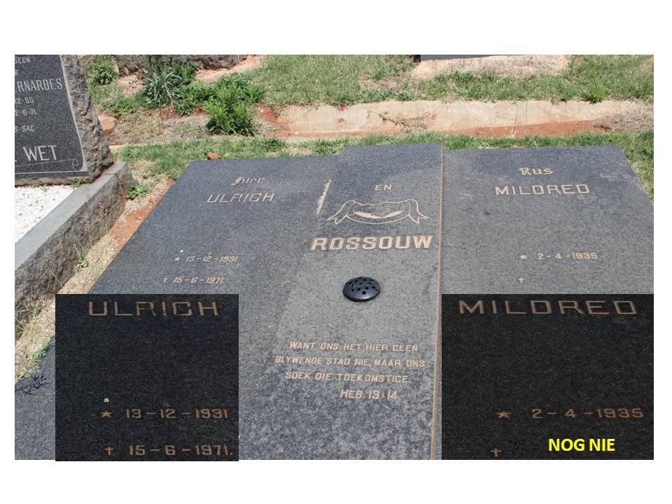 ROSSOUW Ulrich 1931-1971 &amp; Mildred 1935-