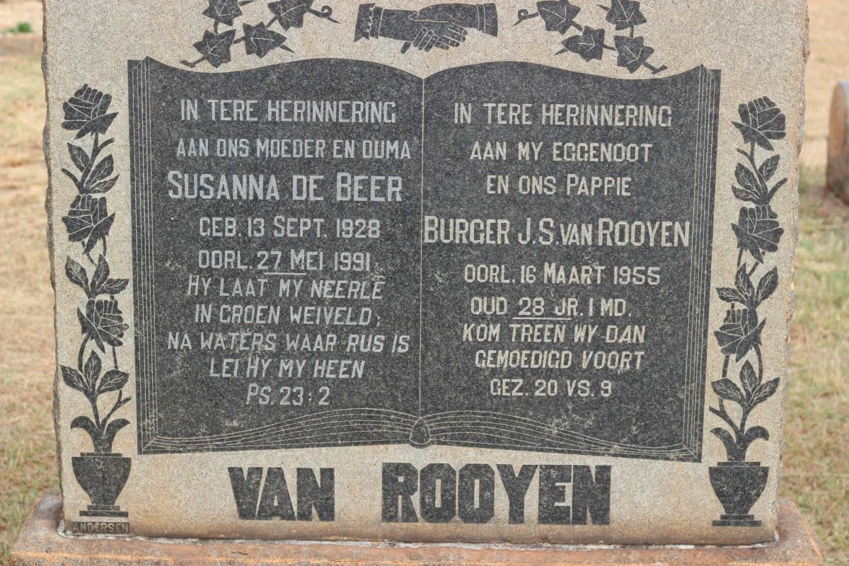 ROOYEN Burger S.J., van -1955 &amp; Susanna DE BEER 1928-1991