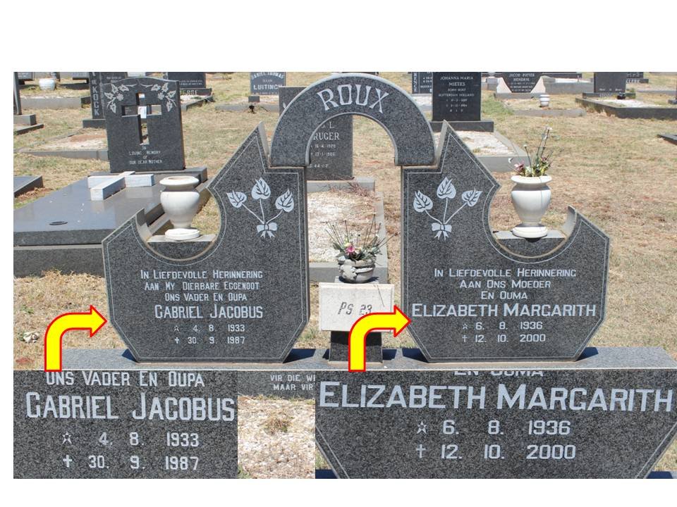 ROUX Gabriel Jacobus 1933-1987 &amp; Elizabeth Margarith 1936-2000