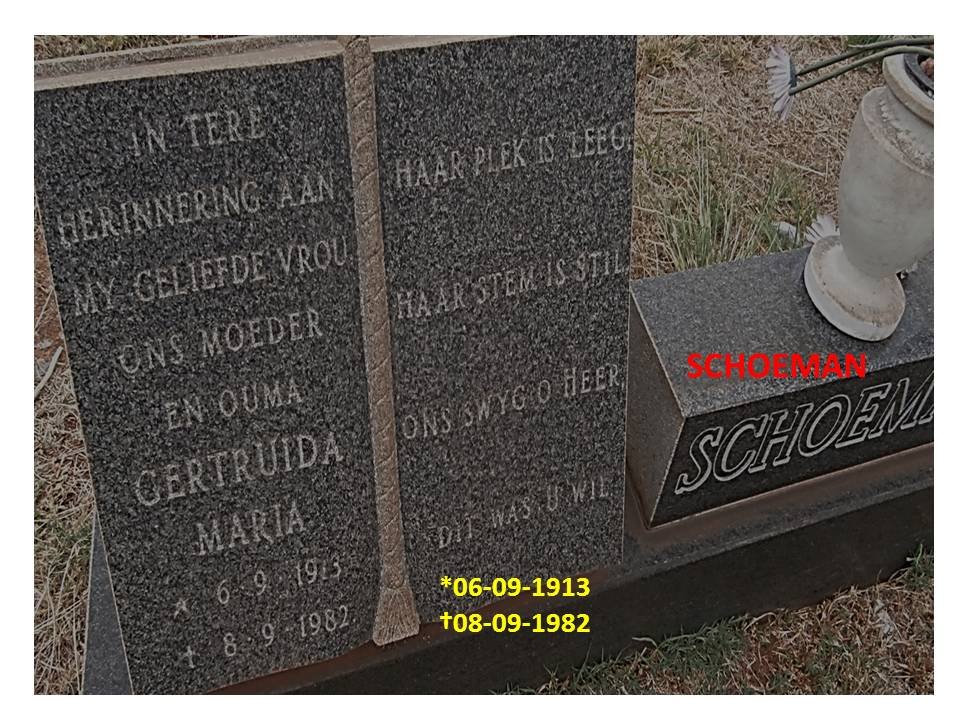 SCHOEMAN Gertruida Maria 1913-1982