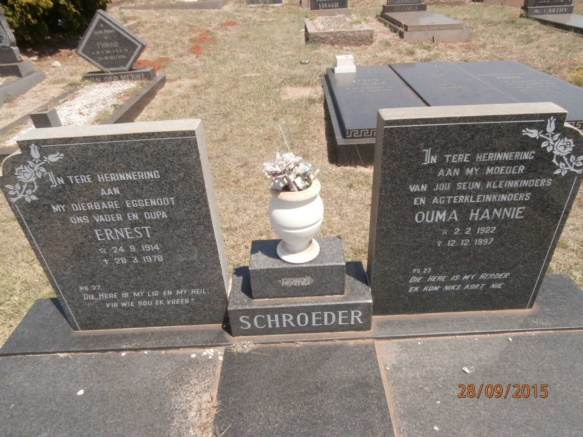 SCHROEDER Ernest 1914-1978 &amp; Hannie 1922-1997