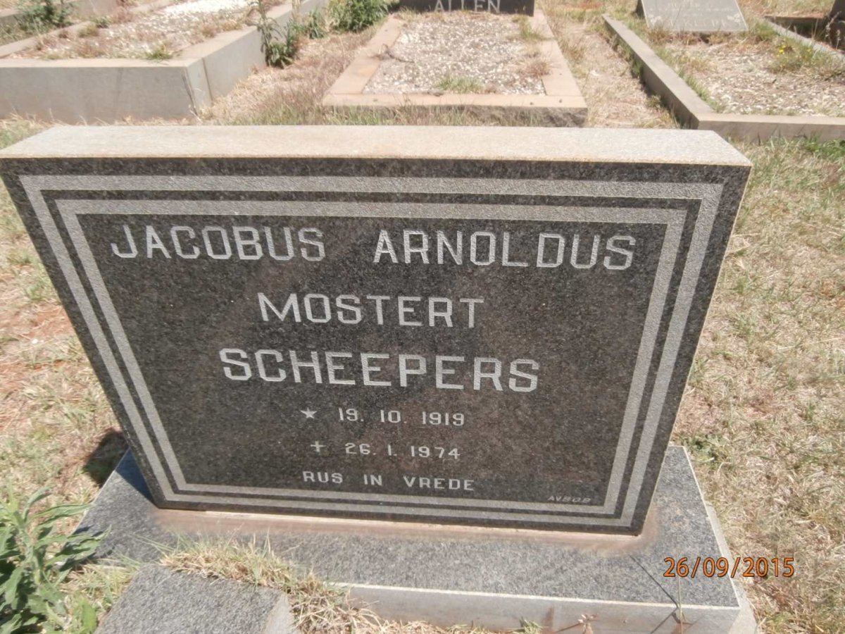 SCHEEPERS Jacobus Arnoldus Mostert 1919-1974