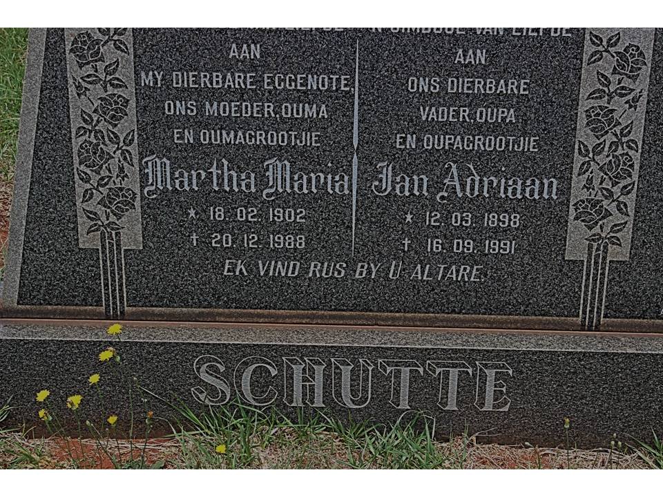 SCHUTTE Jan Adriaan 1898-1991 &amp; Martha Maria 1902-1988