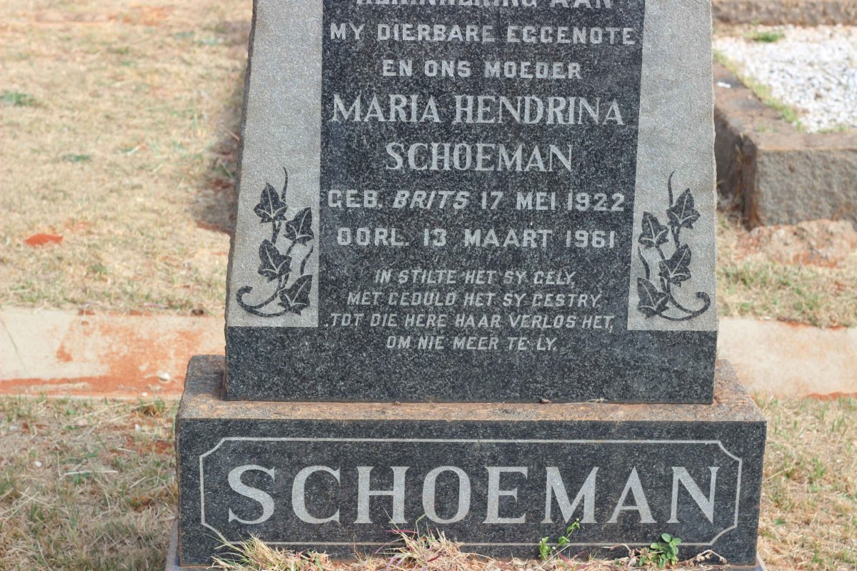 SCHOEMAN Maria Hendrina nee BRITS 1922-1961