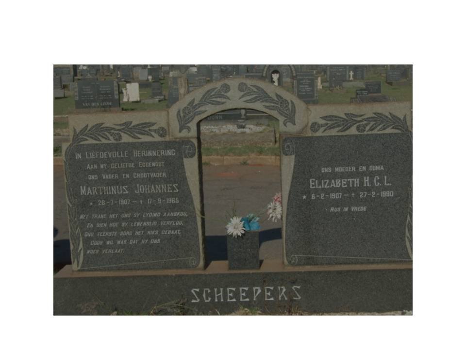 SCHEEPERS Marthinus Johannes 1907-1965 &amp; Elizabeth H.C.L. 1907-1990