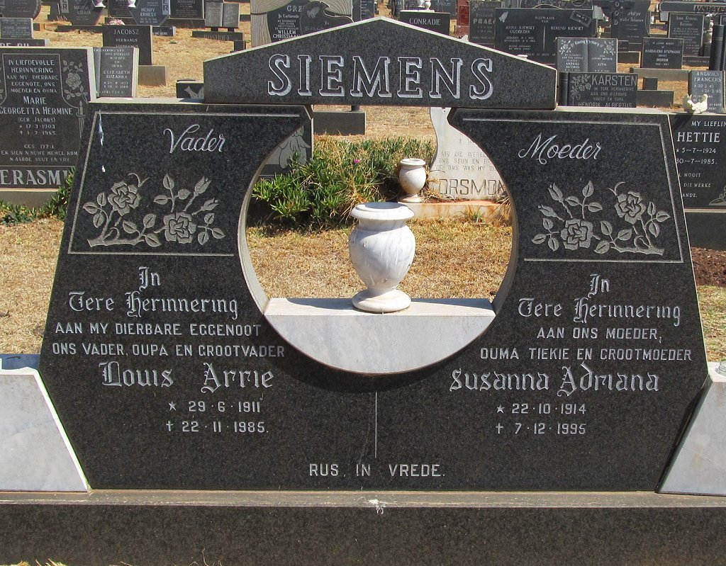 SIEMENS Louis Arrie 1911-1985 &amp; Susanna Adriana 1914-1995