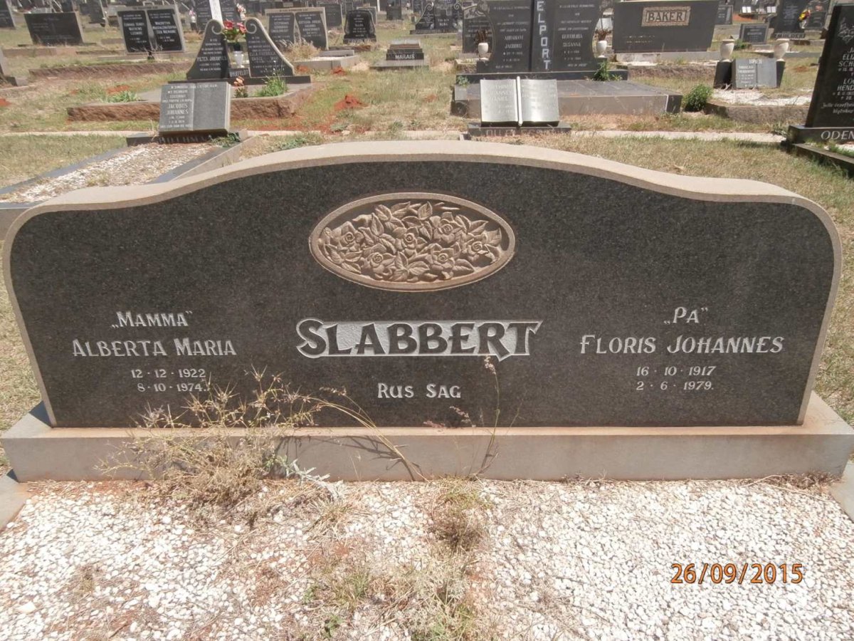 SLABBERT Floris Johannes 1917-1979 &amp; Alberta Maria 1922-1974