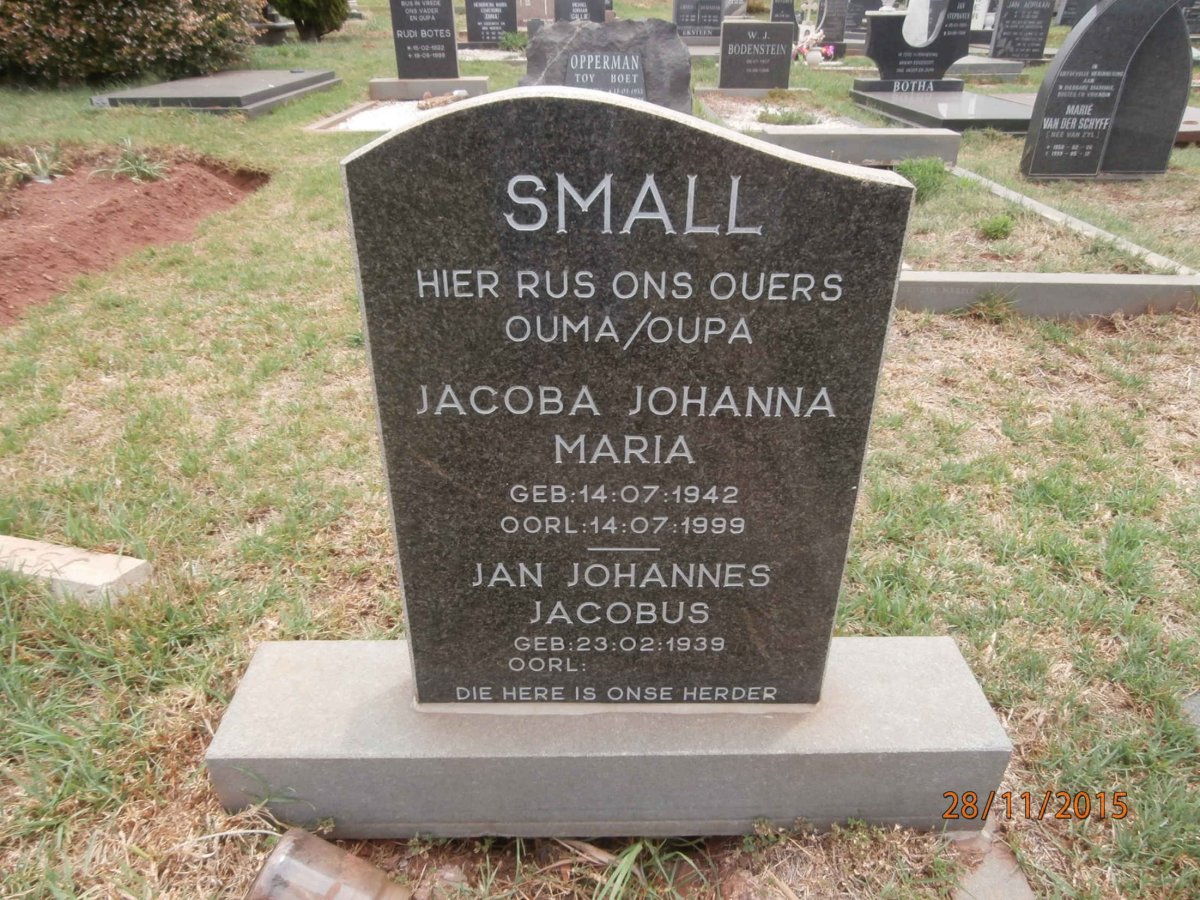 SMALL Jan Johannes Jacobus 1939- &amp; Jacoba Johanna Maria 1942-1999