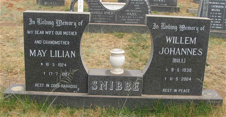 SNIBBE Willem Johannes 1930-2004 &amp; May Lilian 1924-1987