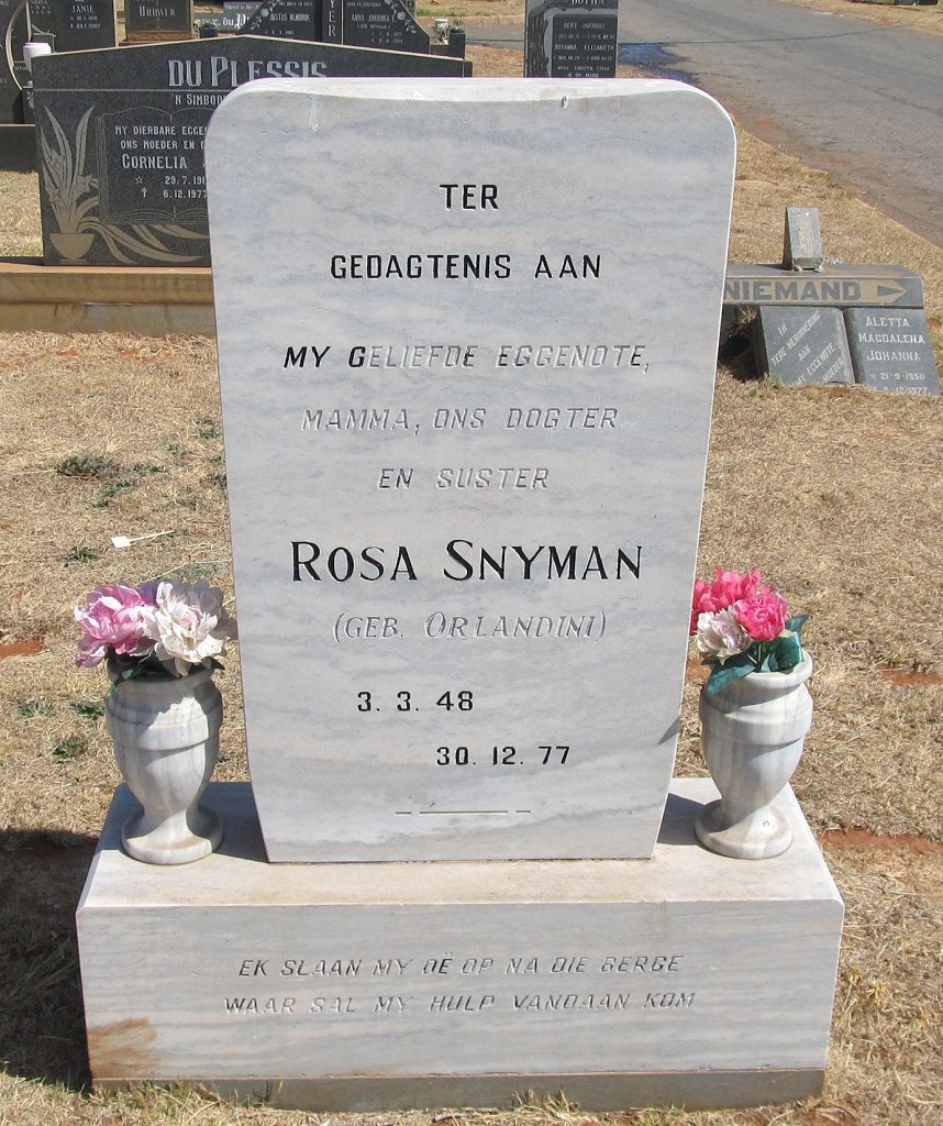 SNYMAN Rosa nee ORLANDINI 1948-1977