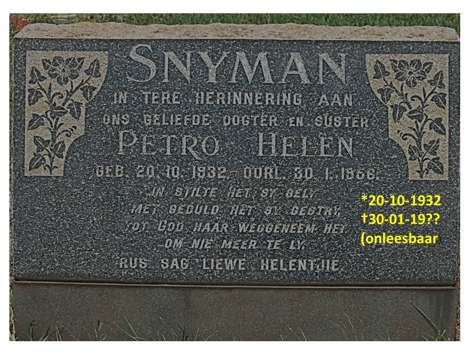 SNYMAN Petro Helen 1932-1956