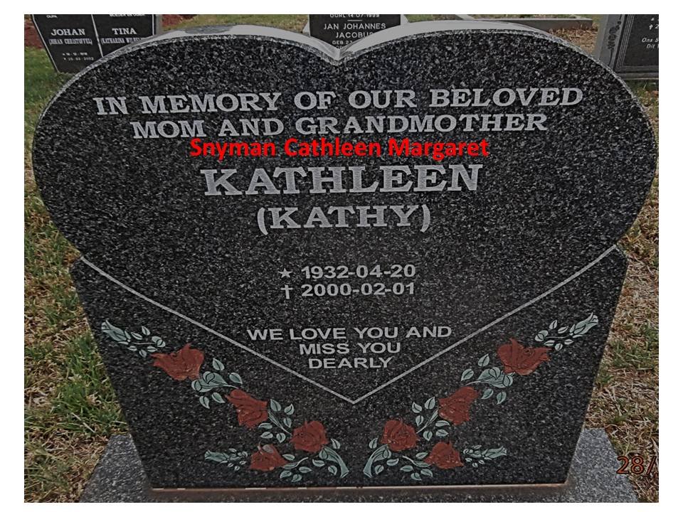 SNYMAN Kathleen Margaret 1932-2000