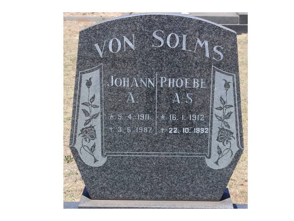 SOLMS Johann A., von 1911-1987 &amp; Phoebe A.S. 1912-1992