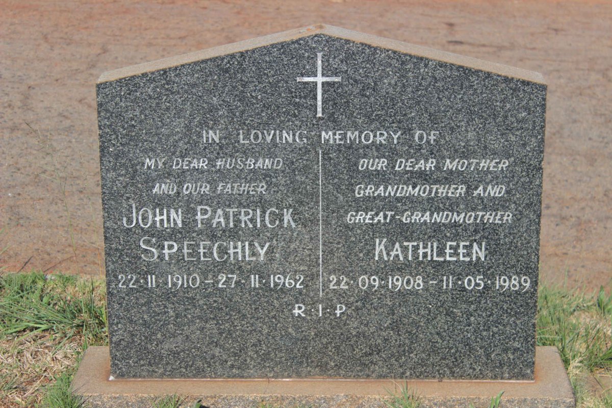 SPEECHLY John Patrick 1910-1962 &amp; Kathleen 1908-1989