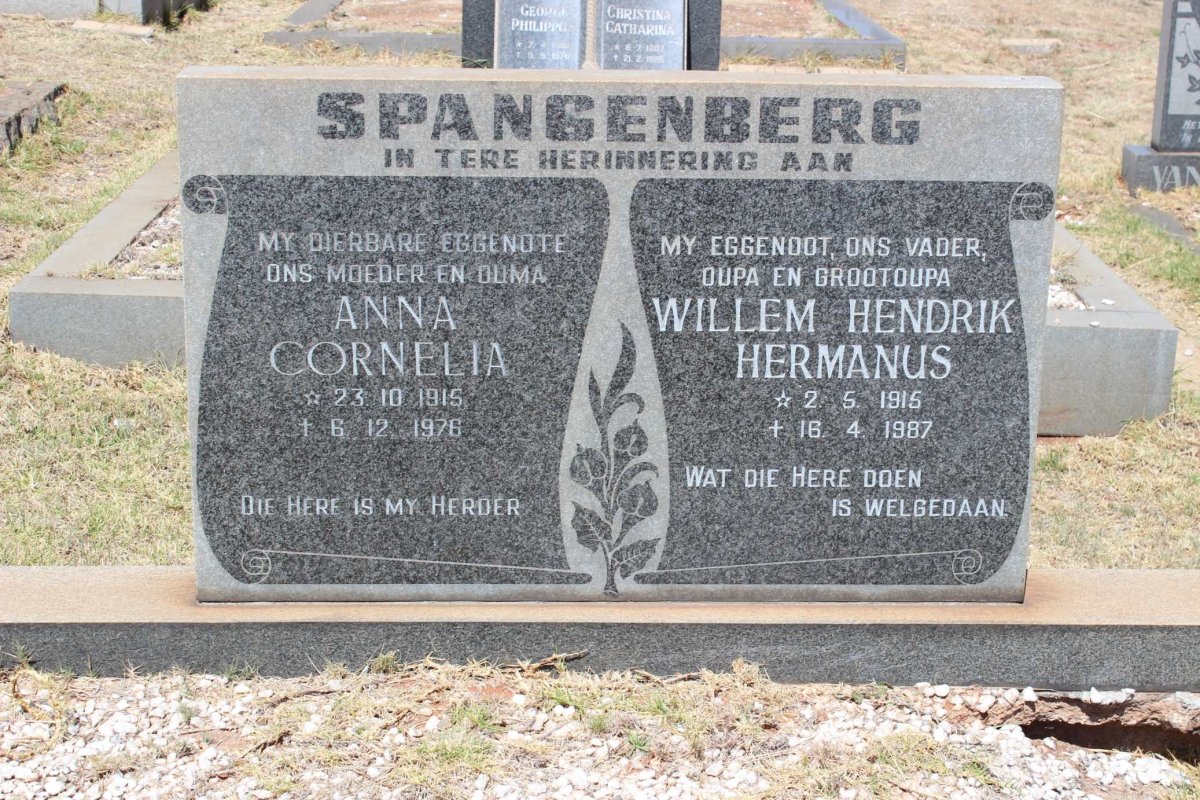 SPANGENBERG Willem Hendrik Hermanus 1915-1987 &amp; Anna Cornelia 1915-1976
