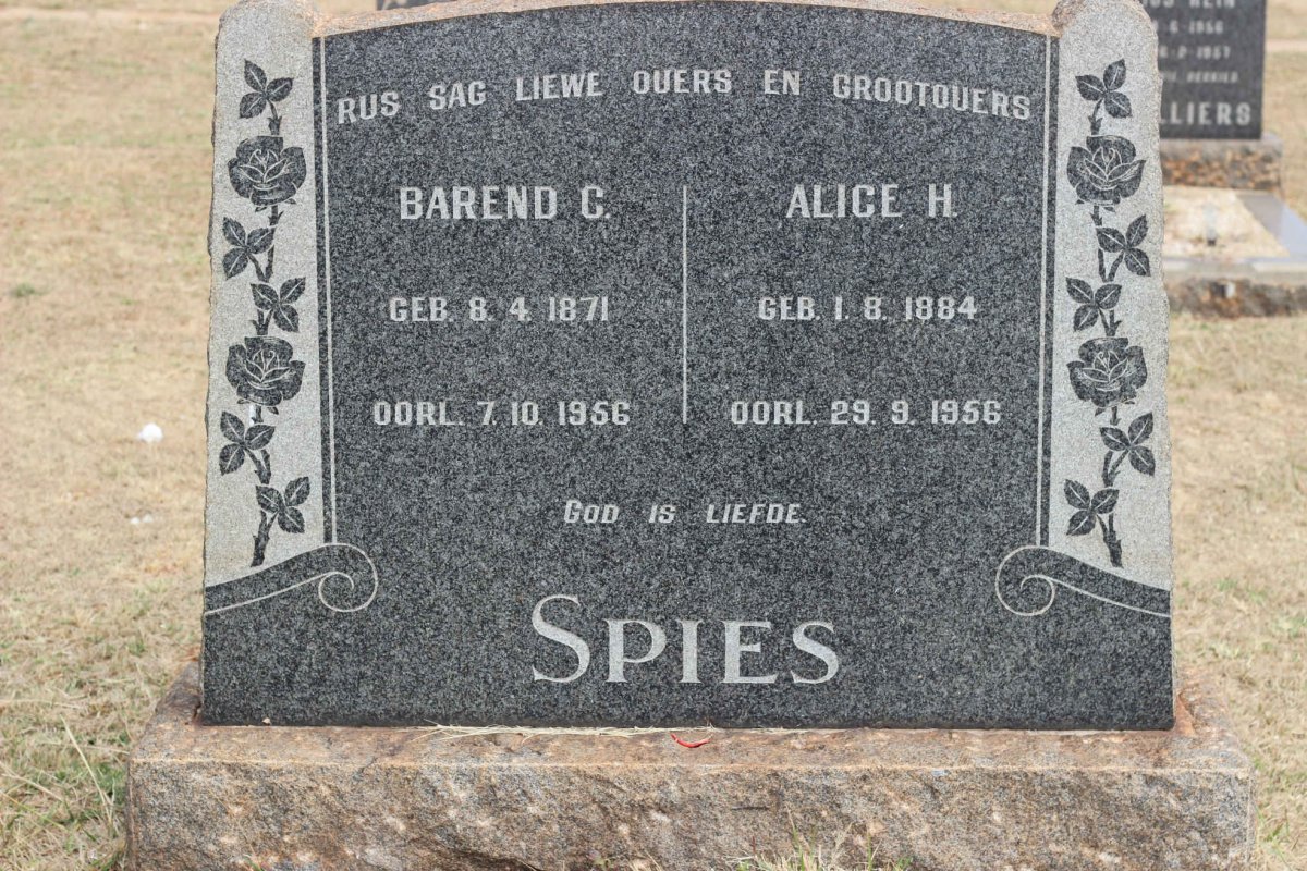 SPIES Barend C. 1871-1956 &amp; Alice H. 1884-1956