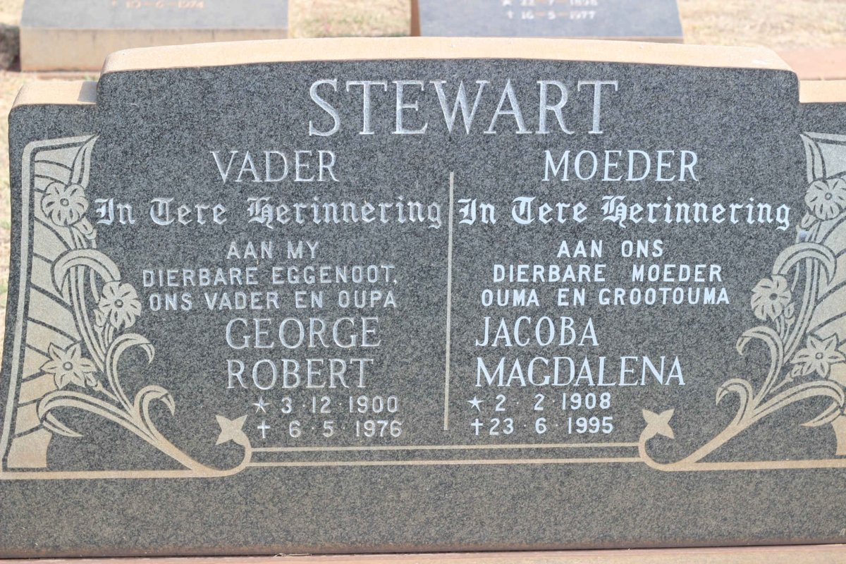 STEWART George Robert 1900-1976 &amp; Jacoba Magdalena 1908-1995
