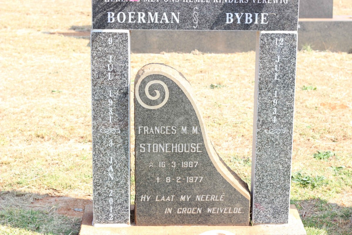 STONEHOUSE Boerman 1931-2012 &amp; Bybie 1934- :: STONEHOUSE Frances M.M. 1967-1977