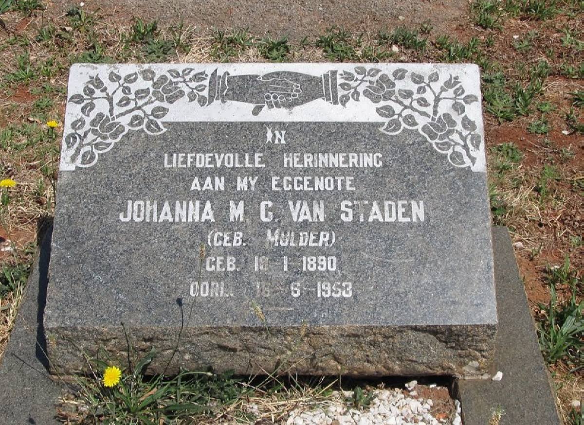 STADEN Johanna M.C., van nee MULDER 1890-1953