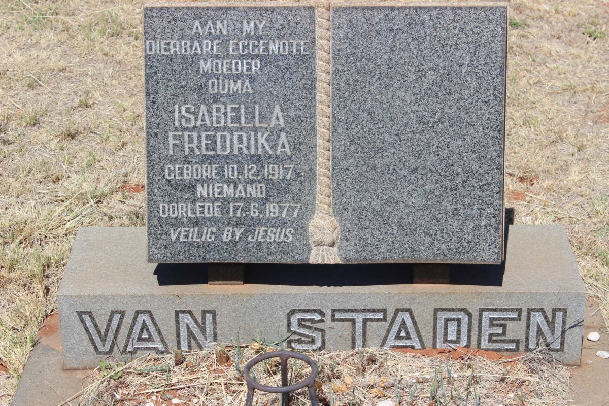 STADEN Isabella Fredrika, van nee NIEMAND 1917-1977