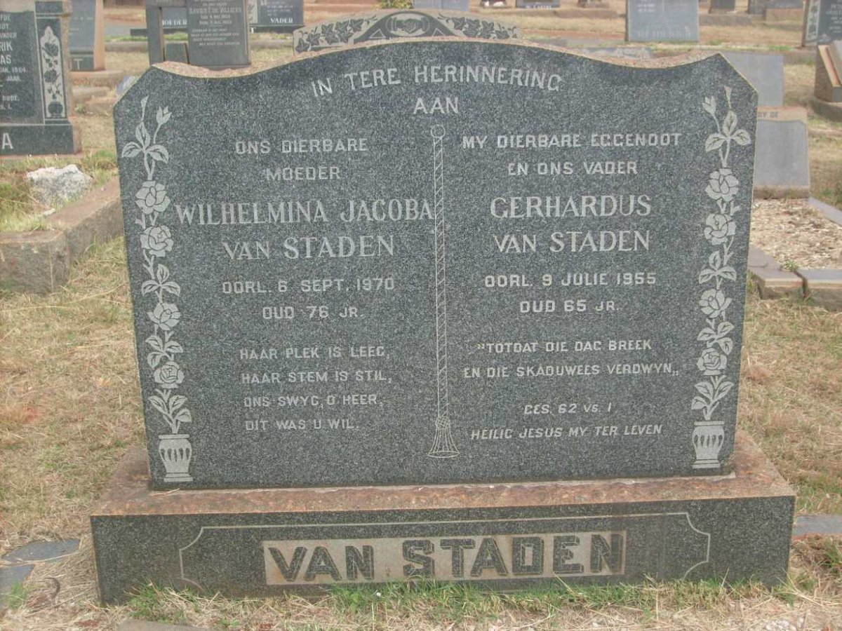 STADEN Gerhardus, van -1955 &amp; Wilhelmina Jacoba -1970