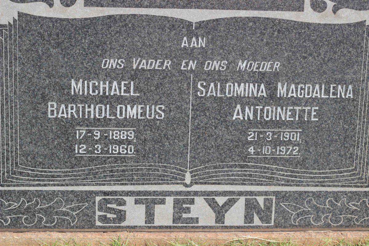 STEYN Michael Bartholomeus 1889-1960 &amp; Salomina Magdalena Antoinette 1901-1972