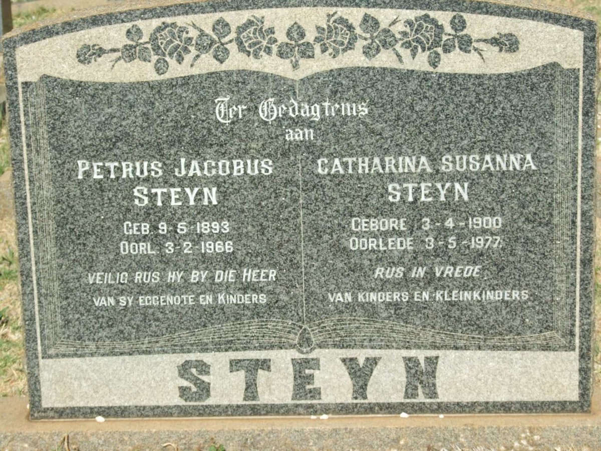 STEYN Petrus Jacobus 1893-1966 &amp; Catharina Susanna 1900-1977