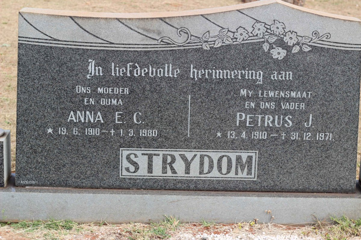 STRYDOM Petrus J. 1910-1971 &amp; Anna E.C. 1910-1980