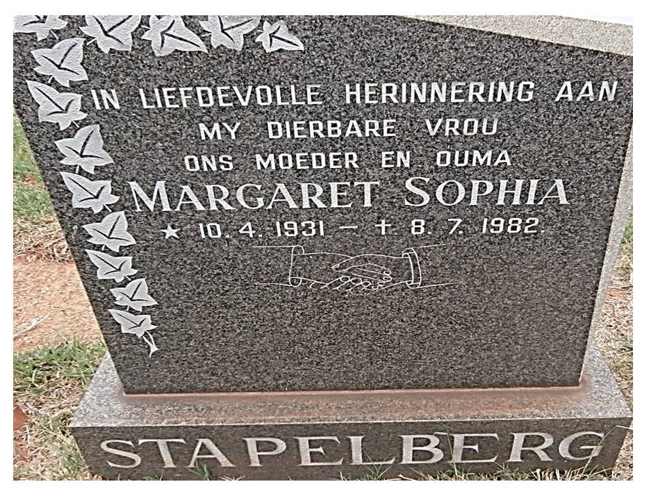STAPELBERG Margaret Sophia 1931-1982