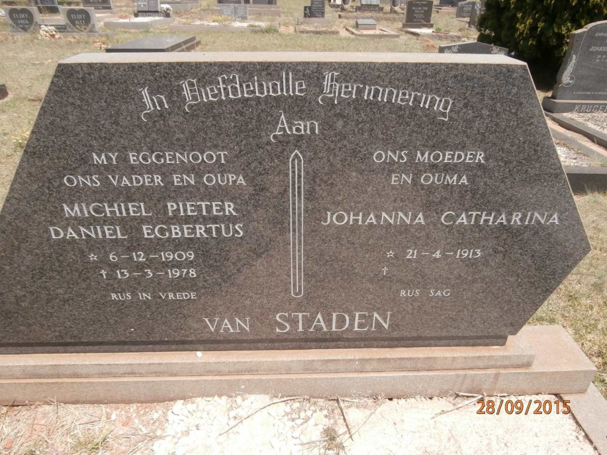 STADEN Michiel Pieter Daniel Egbertus, van 1909-1978 &amp; Johanna Catharina 1913-