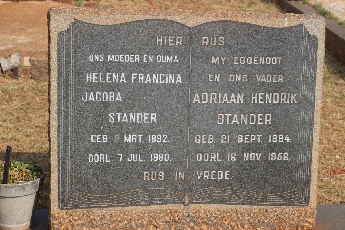 STANDER Adriaan Hendrik 1884-1956 &amp; Helena Francina Jacoba 1892-1980