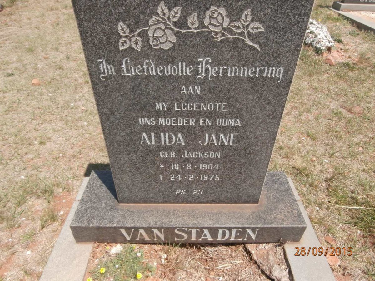 STADEN Alida Jane, van nee JACKSON 1904-1975