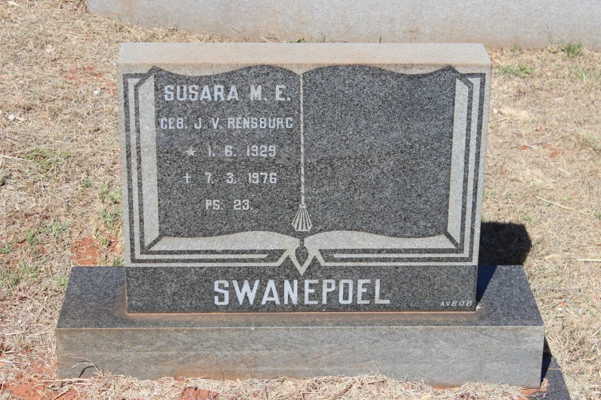 SWANEPOEL Susara M.E. nee J.V. RENSBURG 1929-1976