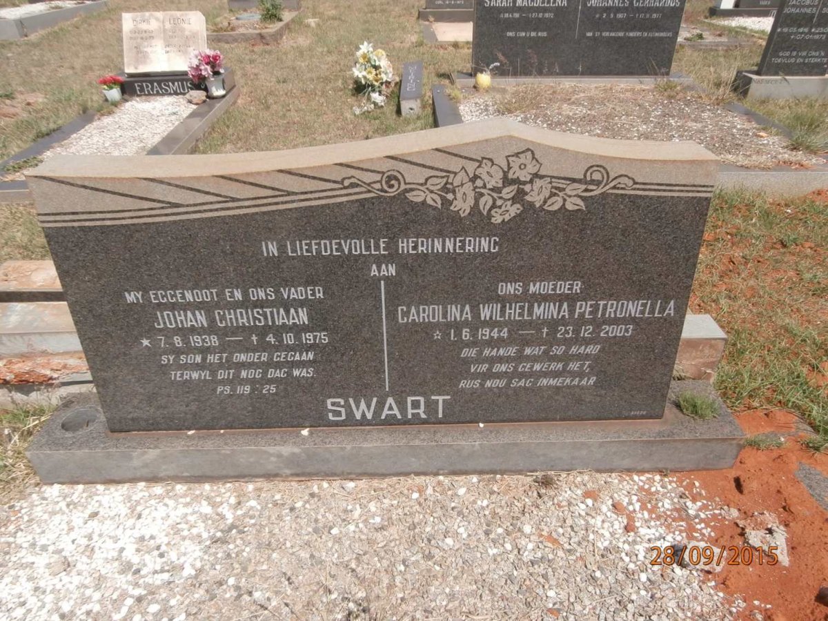 SWART Johan Christiaan 1938-1975 &amp; Carolina Wilhelmina Petronella 1944-2003