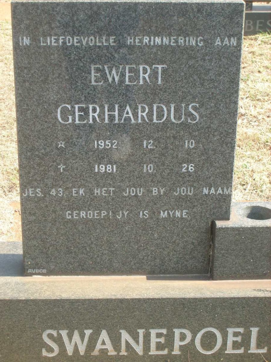SWANEPOEL Ewert Gerhardus 1952-1981