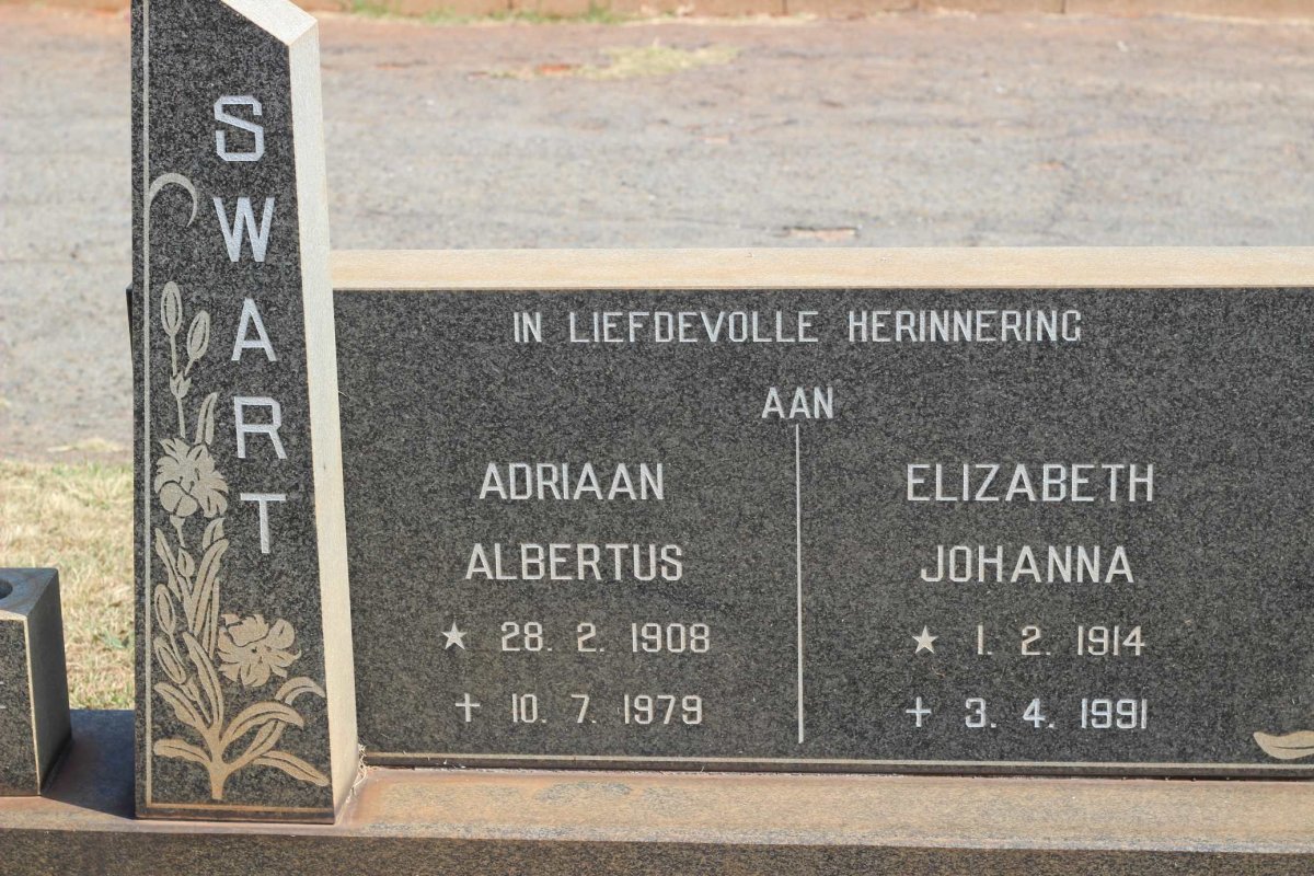 SWART Adriaan Albertus 1908-1979 &amp; Elizabeth Johanna 1914-1991